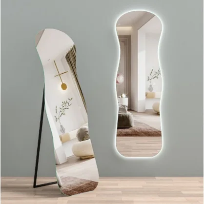 Contemporary Full-Length LED Wall Mirror with Irregular Frameless Edge Modern Dressing Floor Mirror for Salon or Bathroom