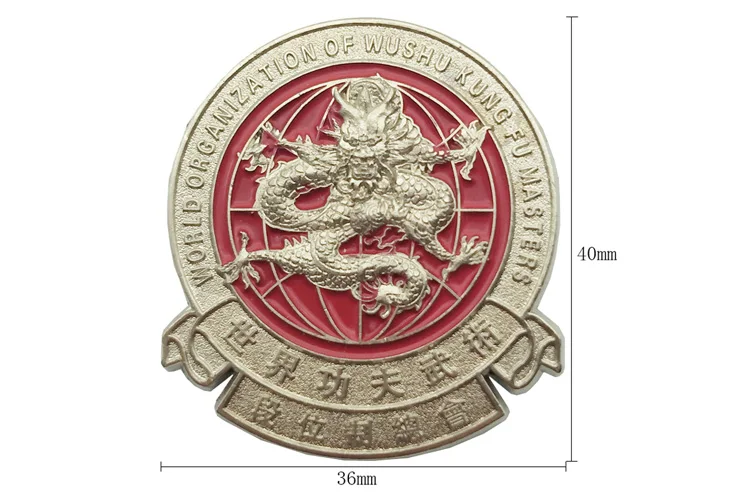 Custom metal 3D embossed dragon Chinese Kungfu honor lapel pin badge for activity