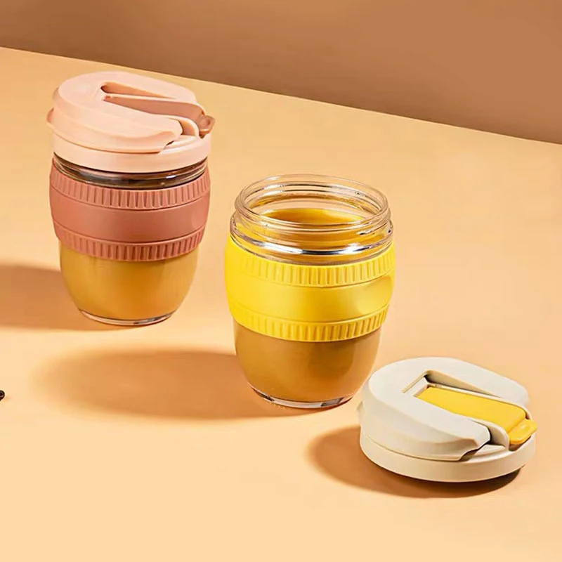 Microwave Safe BPA Free Glass Coffee Travel Mug with Spill-proof Lid