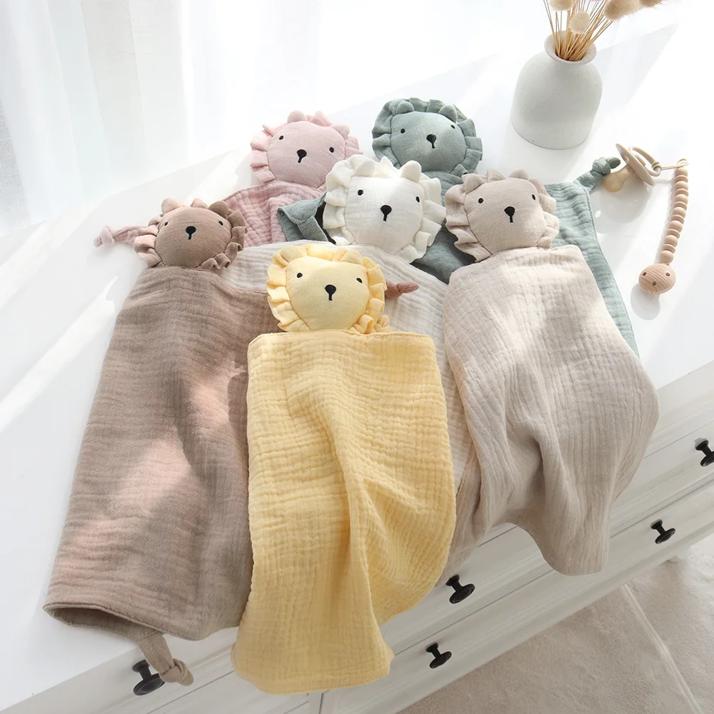 2024 New Cotton Gauze Lion Lovey For Newborn Baby 27.5x27.5cm Rabbit Comforter Toy Infant Security blanket