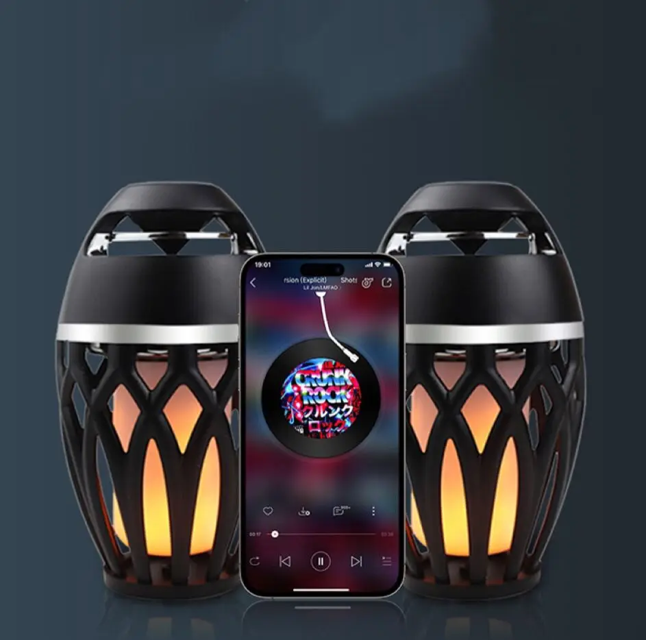 Portable Clear Sound Wireless flame Atmosphere Outdoors light  Blue tooth camping lamp speakers