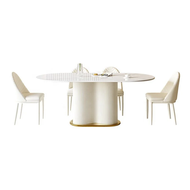 Creamy Wind Light luxury rock panel dining table and Chair combo Home Creamy white modern simple dining table set for 6 seats