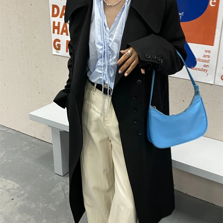 Fall 2021 Women Clothes Winter Autumn Fashion Solid  Long Sleeve Button Black Long Trench Coat Women
