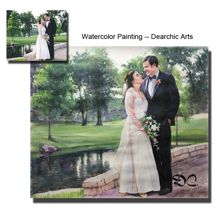 Factory Price  Custom Gift Wall Art Decor Watercolor Handmade Artwork Portrait Painting from Photo Digital