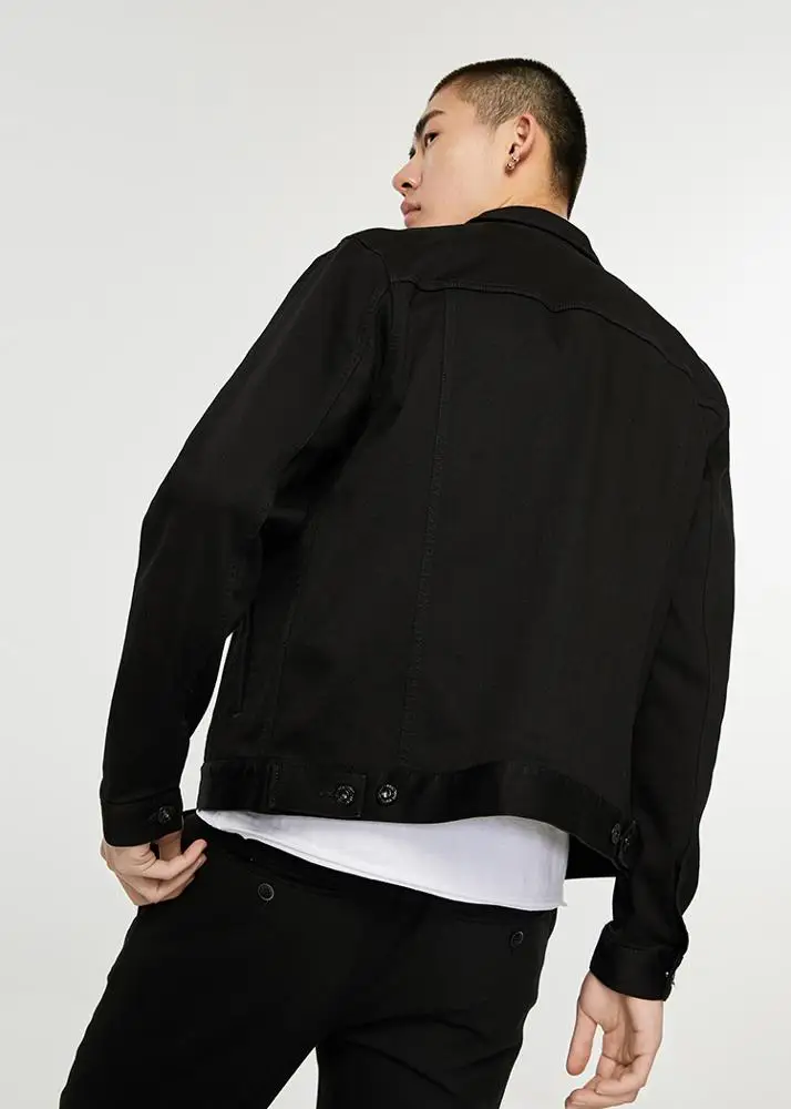 Black Cotton Button Closure Mens Jean Jacket,Jean Jacket Denim