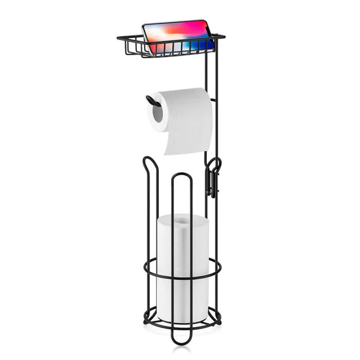 Freestanding Toilet Paper Roll Holder Metal Toilet Paper Roll Holder with Shelf OEM ODM Toilet Paper Holder