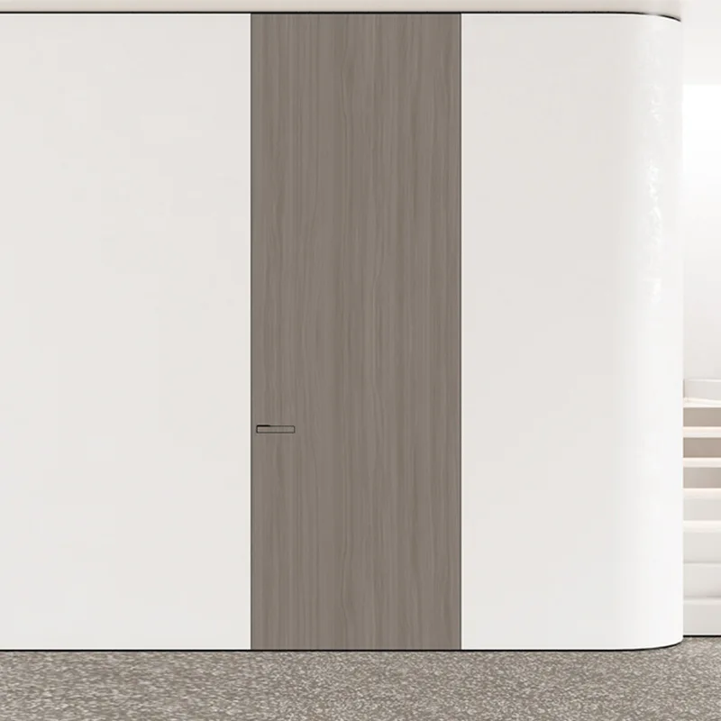 Customized Aluminum Wood Flat Solid Wood Slab Door Invisible Door Frameless Narrow Edge Hidden Bedroom Micro Cement Set