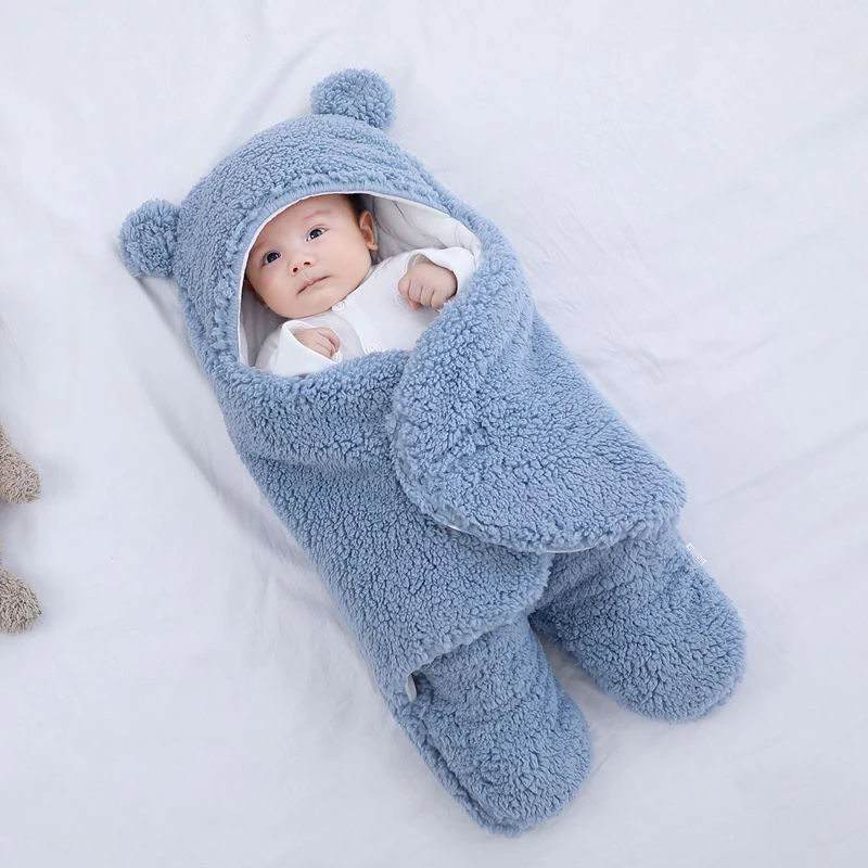 Infant Soft Plush Sleeping Bag Newborn Anti Startle Quilt Blanket Baby Wrap Windproof Hooded Bear 0-9 Months Baby Sleeping Bags