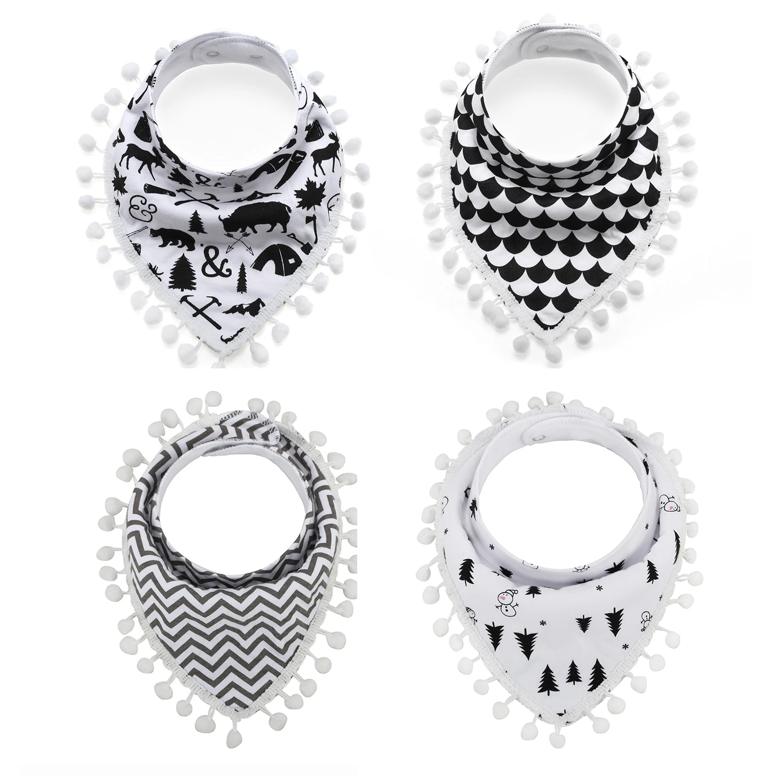 Fashion Print leaves 4-Pack breathable Customized logo Organic Baby bandana bib