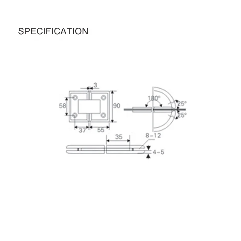 round corners 180 degree glass door hinge for shower room