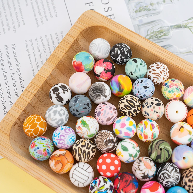 Popular Food Grade Twelve Mm Focal Beads Silicone Leopard Print Various Styles Shakers Easy Grasp Baby Rattles And Teethers