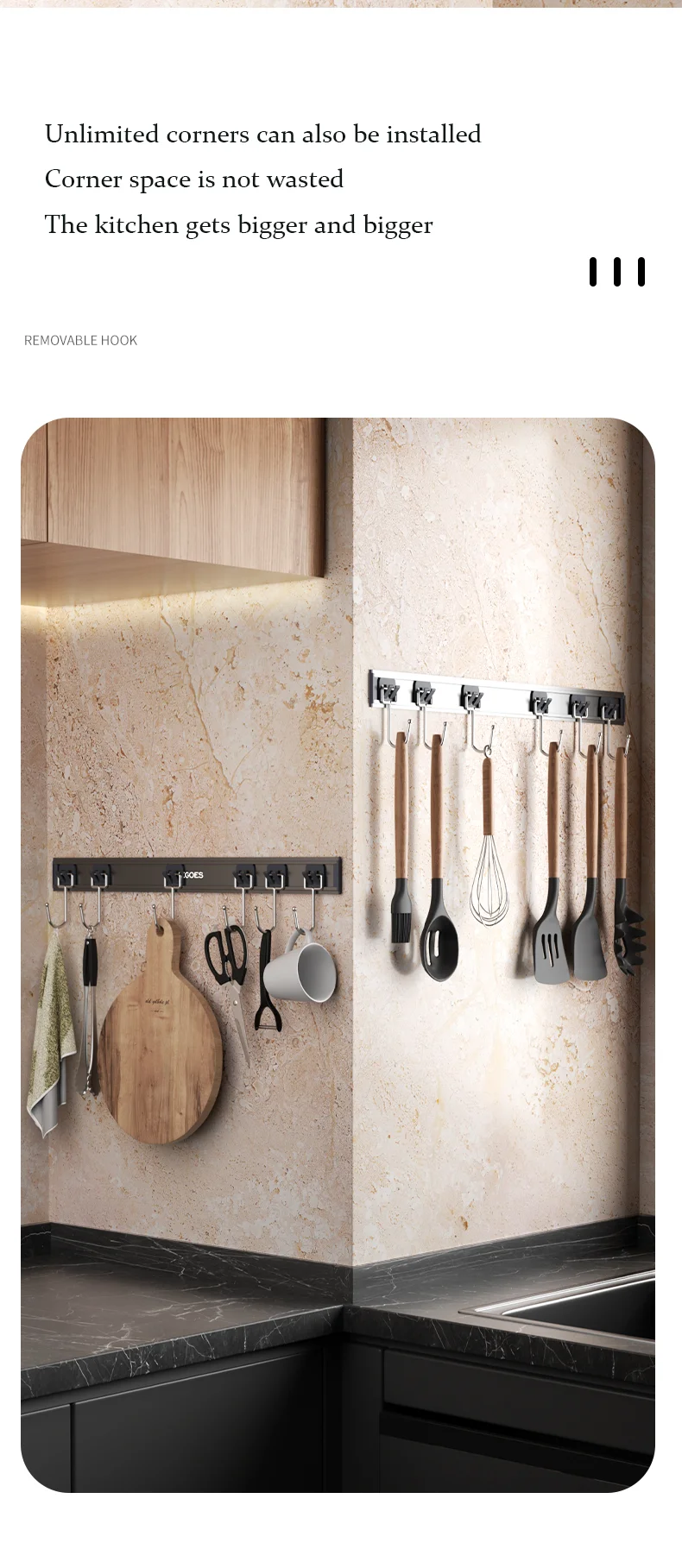 Kitchen Utensil Hanger Wall Mounted Utensil Pot Rack With 6 Sliding Hooks Utensil Rack