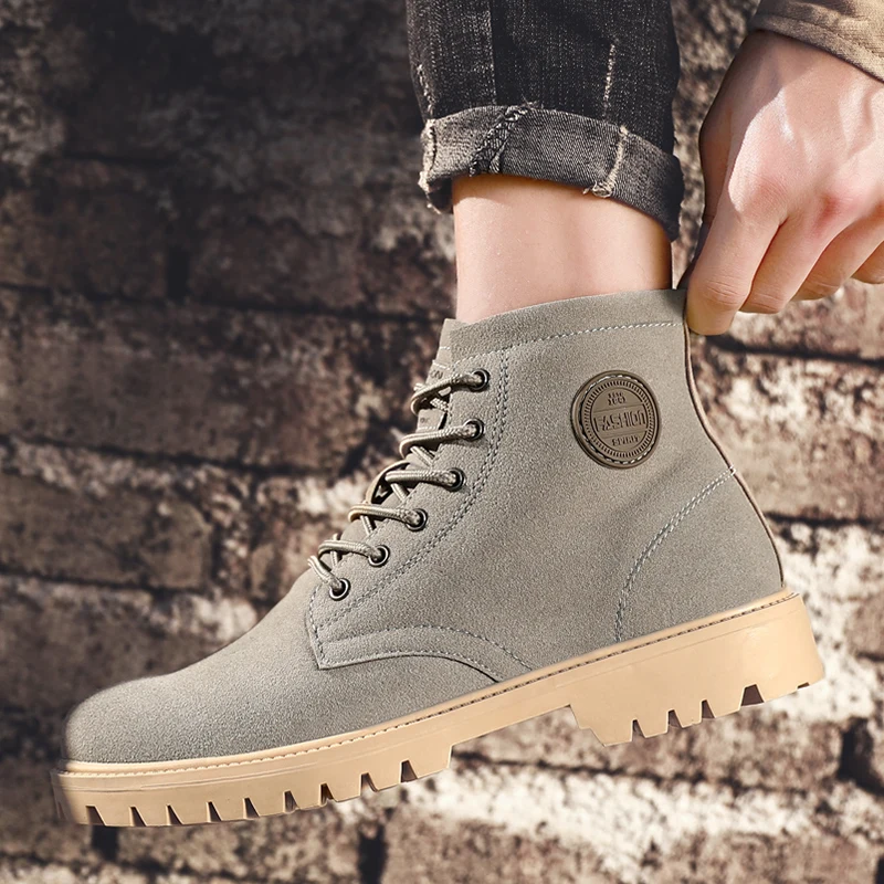 Wholesale custom genuine leather men work boots grind arenaceous PU martin boots