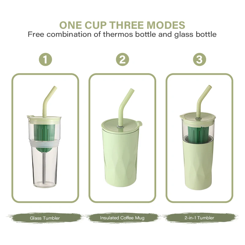 Everich Safe Material Tea mesh filter 304 Stainless steel High borosilicate glass tumblers coffee mugs with 2 in 1 cups