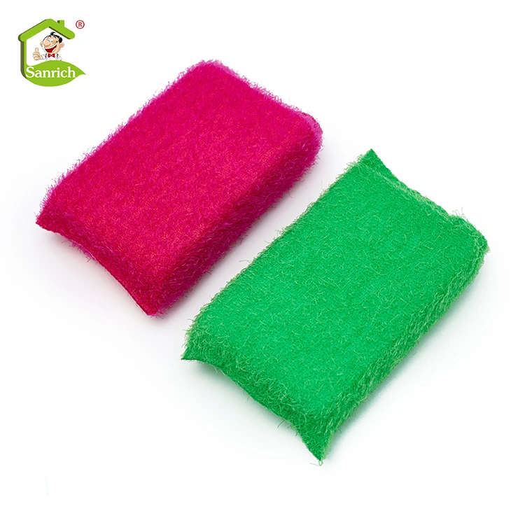 Plastic wire red and green Kitchen cleaning non scratch sponge with scrubber
