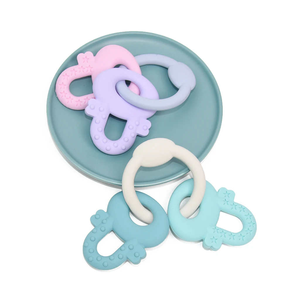100% Food Grade Silicone Teething Ring Infants Soft Teether Toy Lock Shape Montessori Learning Help Sooth Toddlers Baby Gum Pain