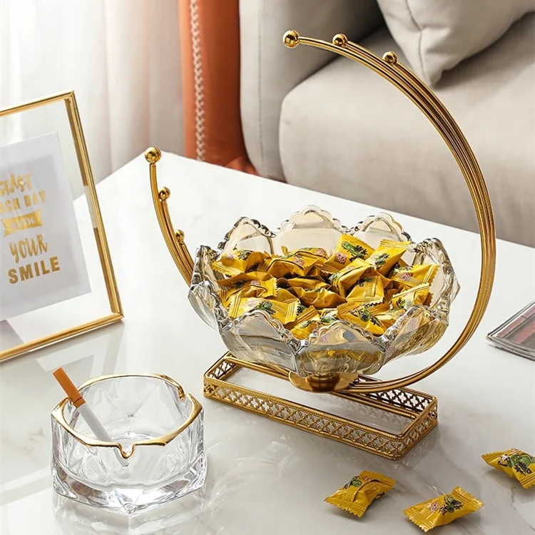 Exquisite Shape Handmade Art Glass Fruit Bowl With Stand Home Wedding Decoration