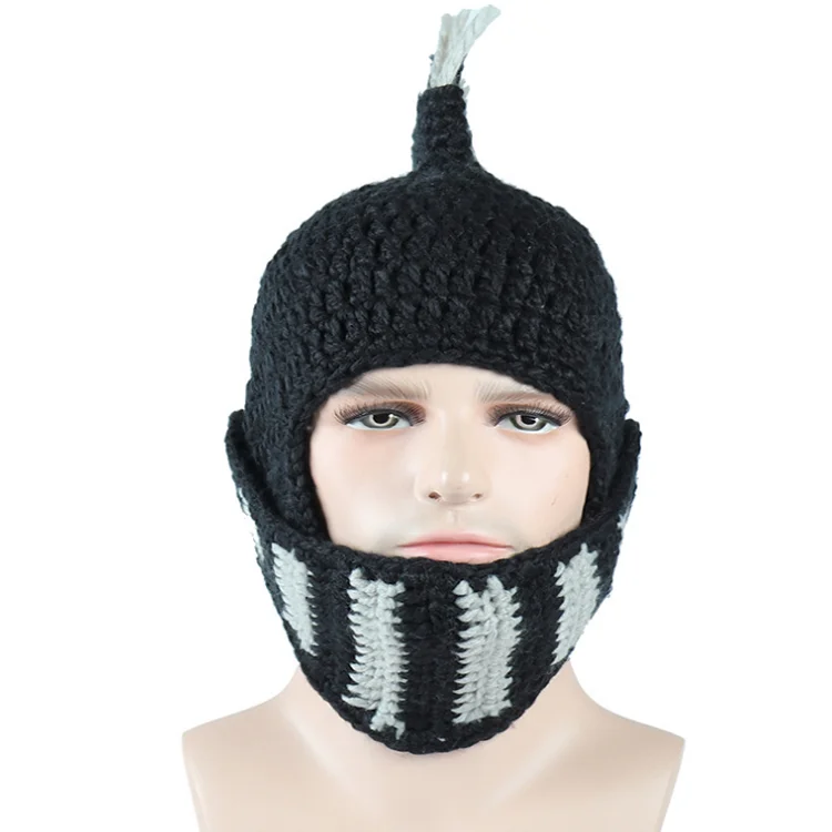 F-4874 new creative funny knight helmet hat free knitted pattern beanie crochet roman hat for party wholesale