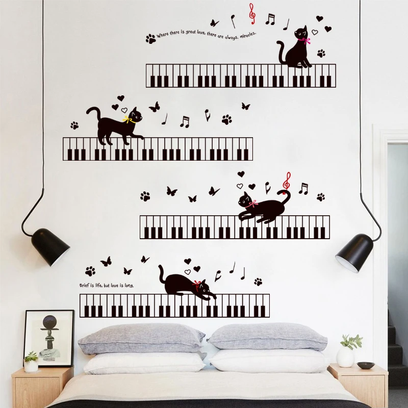 Custom Cat Piano Wall Stickers Vinyl Decoration for Kids Baby Living Room Bedroom Home House Decor Mural Decals in the Nursery