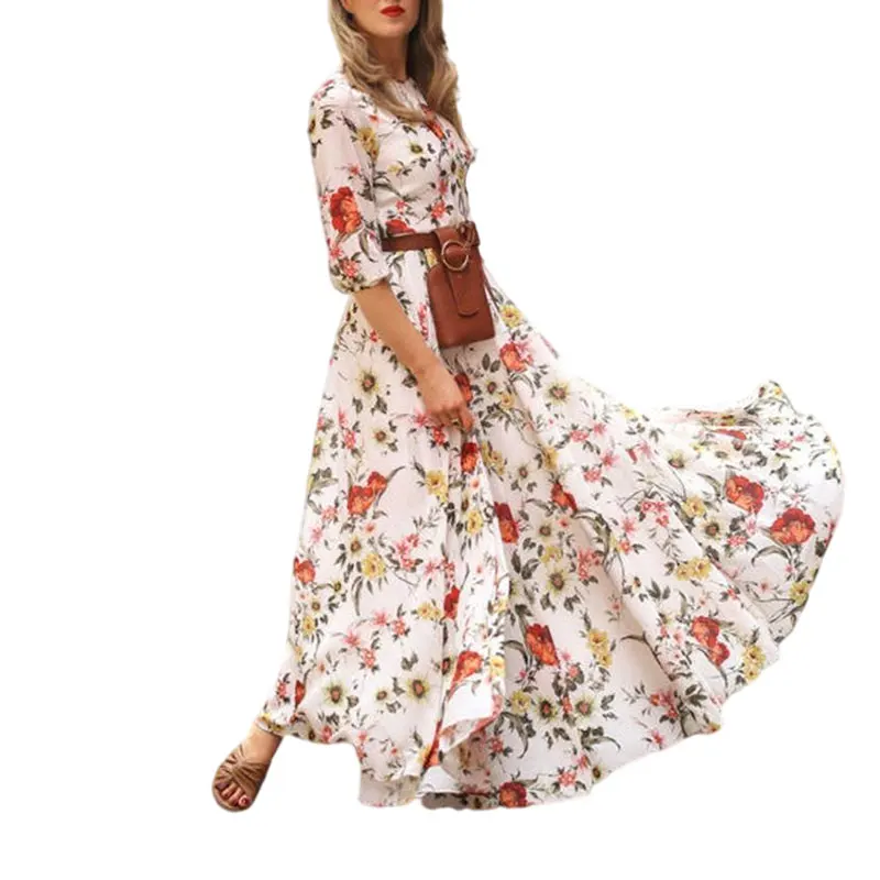 New Arrivals Summer &autumn Fashion Clothing Women Casual Dress Bohemian Floral Long Maxi Dress Abstract Dress