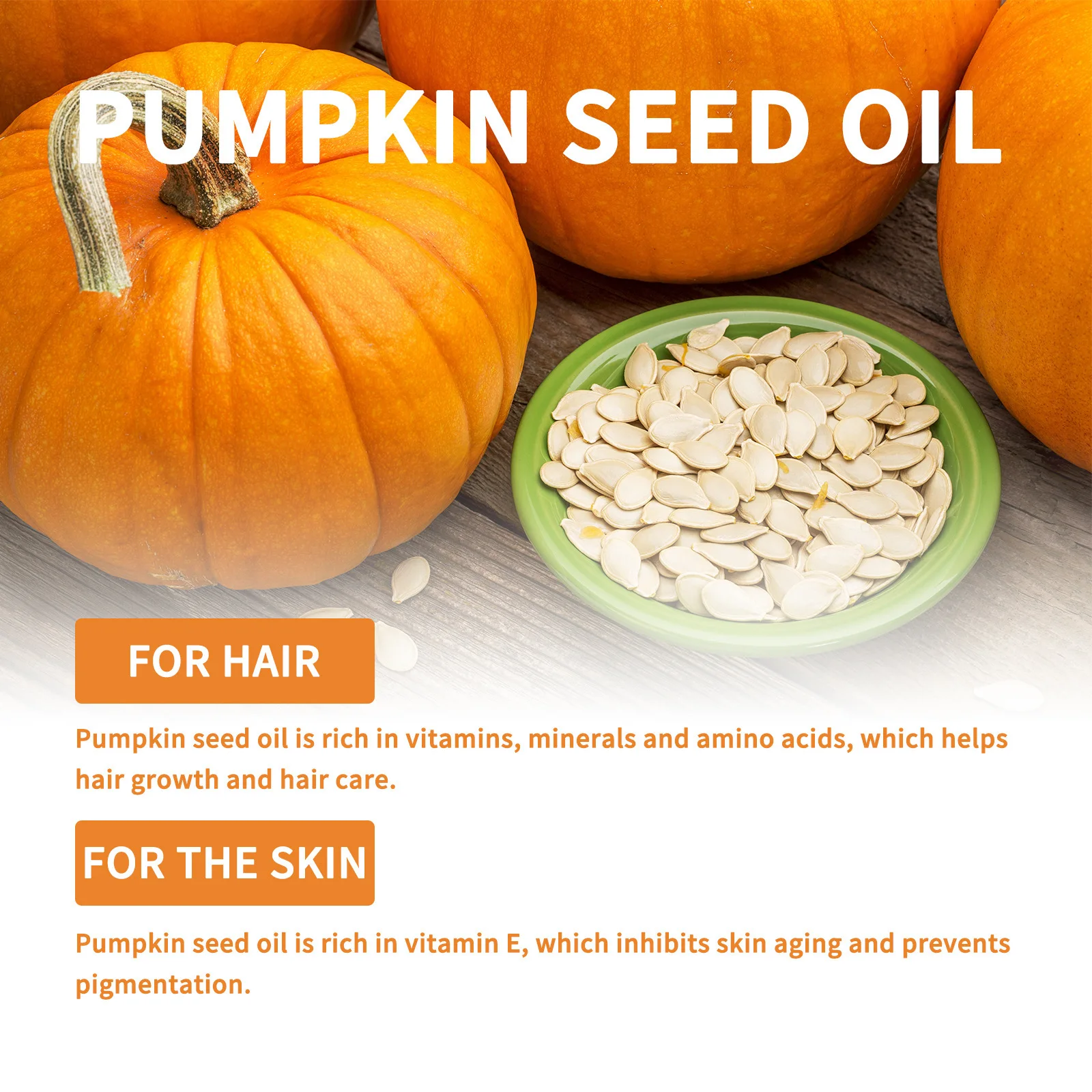 100% Pure Cold Pressed Moisturizer Smooth Skin Organic Pumpkin Seed Oil Boost Hair Growth for Eyelashes,Eyebrows & Hair