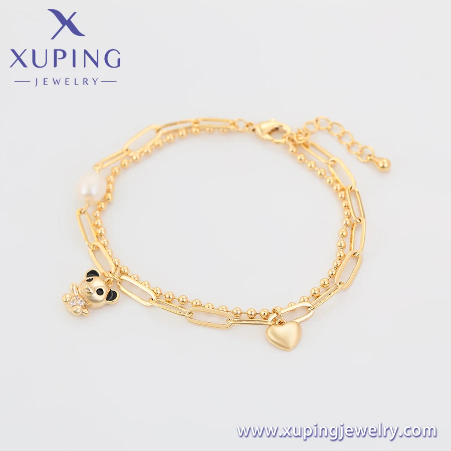 bracelet-755Xuping jewelry 14k gold Double chain Panda Pearl love element fashion cute design bracelet Environmental Copper
