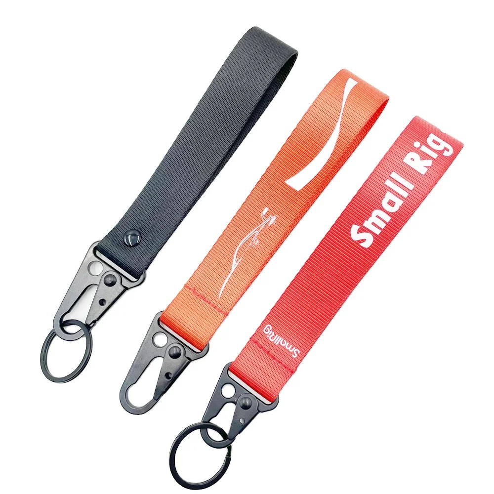 Silkscreen nylon key chain thick lanyard with metal hook wrist lanyard custom  short strap