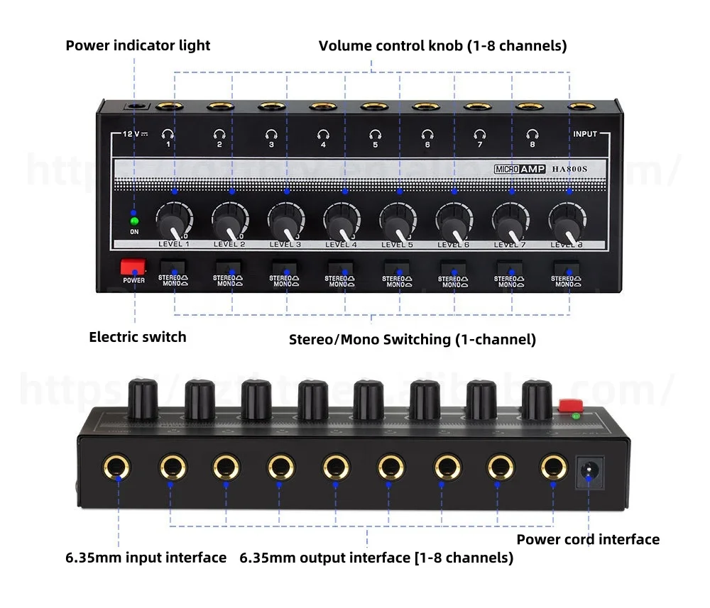New 8-channel headphone amplifier, HIFI audio HA800S integrated monitoring professional headphones amplifier