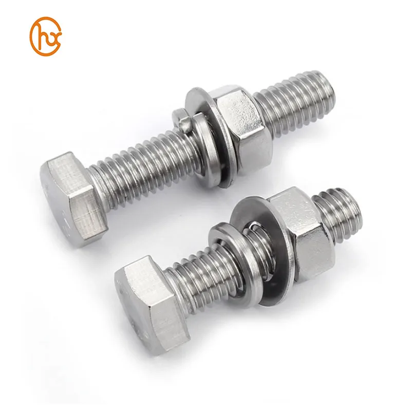 Stainless Steel SUS 304 316 316L A2 A4 Hex Head Bolt Set Hex Nut Single Coil Spring Lock Washer And Plain Washer Assemblies