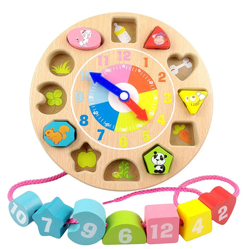 Wooden Clock Shape Sorting Numberblocks Teaching Clock Educational Learning Toys Wooden Toys