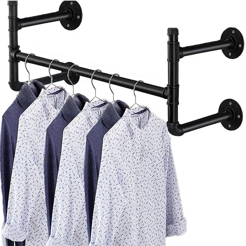 Industrial Wall Mounted Metal Hanging Black Clothing Cast Iron Coat Rack Pipe Clothes Rack for living room