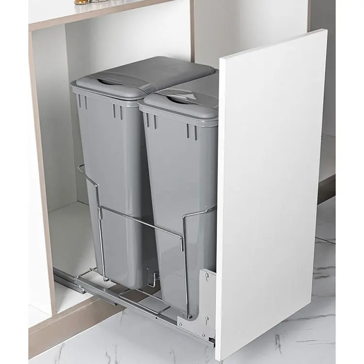 Factory Kitchen Cabinet Classification Organizer Built In Rectangular Waste Bin Pull Out Waste Bin Storage Basket