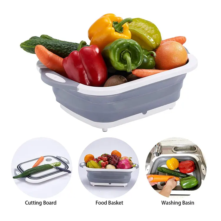 Multifunctional Kitchen Collapsible Cutting Board with Strainer 3 in1 Portable Foldable Cutting Board Foldable Storage Basin