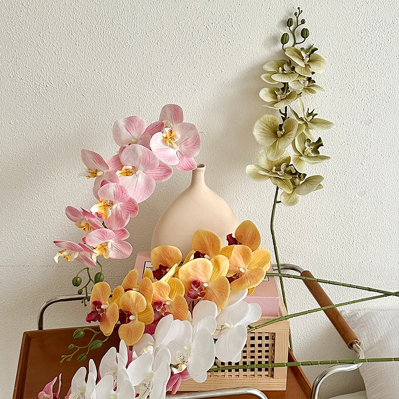 9 Heads European Style Latex Artificial White Butterfly Cymbidium Orchid Flower For Marriage