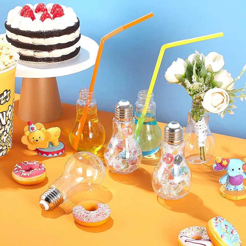 Custom Logo Printed Party Favors Ornament 400ml  or 500ml Empty Bulb Candy Containers Plastic Liquid Light Bulb LED Bottles
