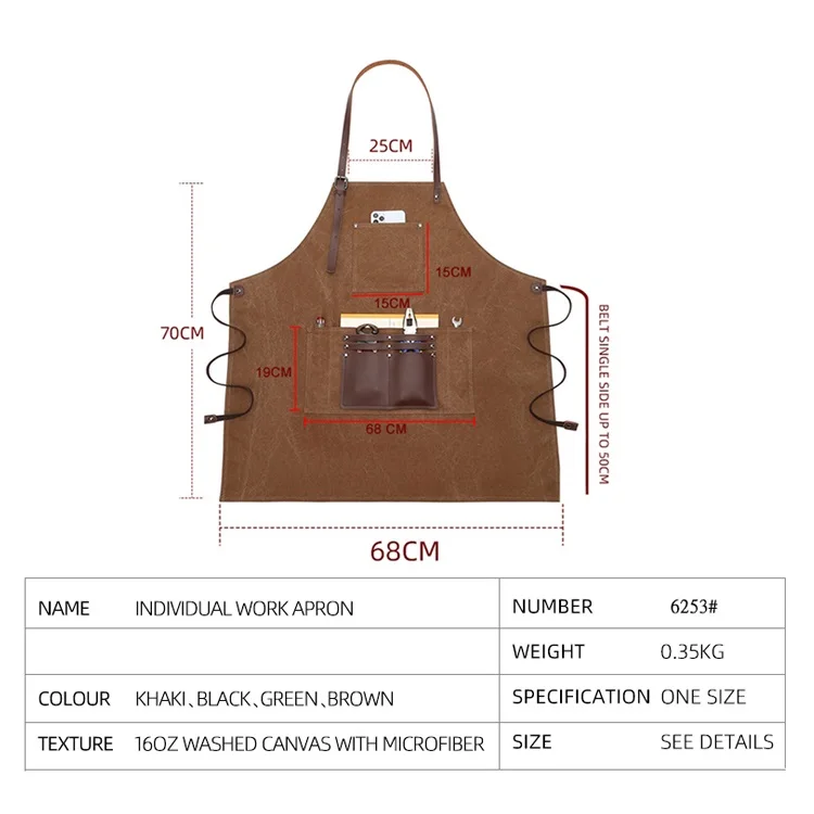 Customized logo wholesale gardener kitchen cafe vintage canvas sleeveless apron with multi-pocket tool apron