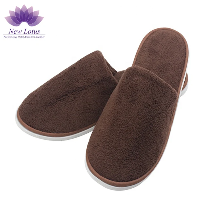 Custom Logo Luxury Coral Velour Brown Disposable Hotel Slipper Wholesale