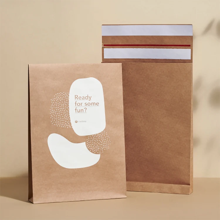 custom 100% Compostable recyclable adhesive sealable paperboard a4 express envelope shipping kraft paper mailer mailing bags