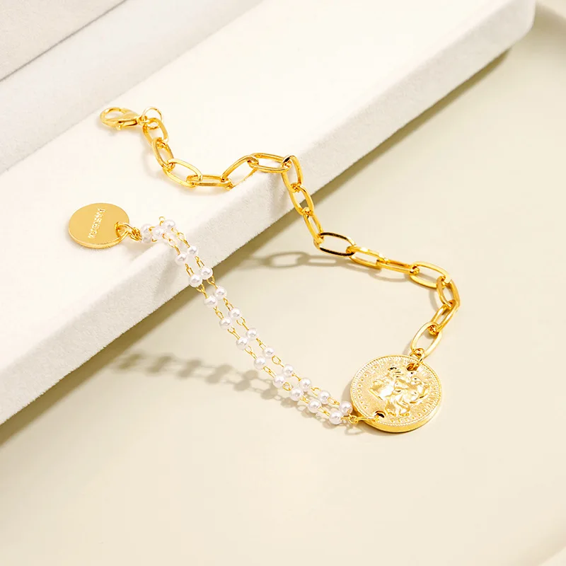 Wholesale Price With High Quality Bracelet Gold Titanium Steel Designer Bracelet Coin Pearl Chain Bracelet For Women Girls
