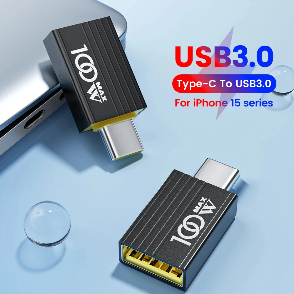 Eonline 2D 100W OTG USB 3.0 To Type C Adapter Fast Charging Data Transmission Converter For iPhone 15 Pro Max