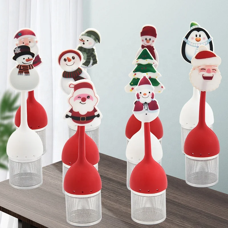 Creative Portable Stainless Steel 304 Tea Ball Strainer Multi-Shape Christmas Silicone Tea Infuser Filter for Loose Tea