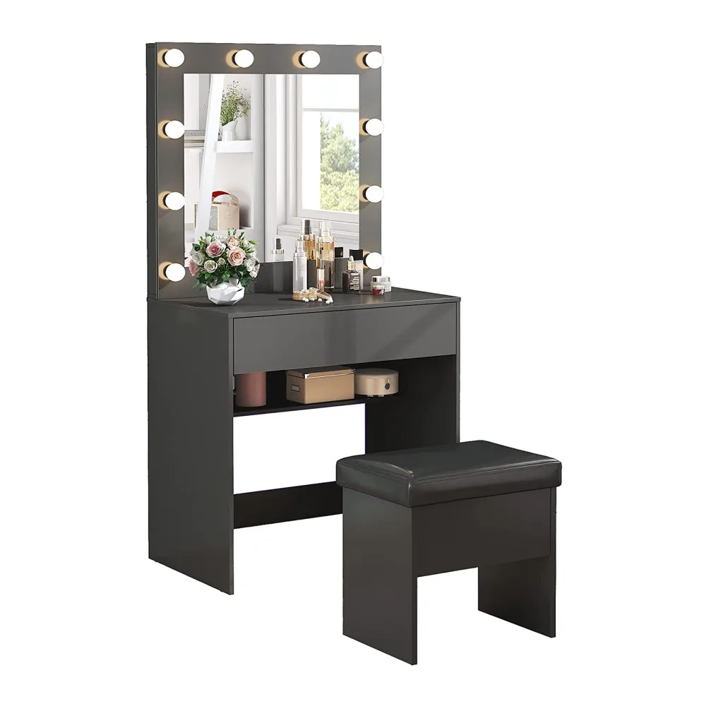 Wholesale cheap price modern designs melamine wood makeup vanity cabinet smart dressing table with LED lighted mirror