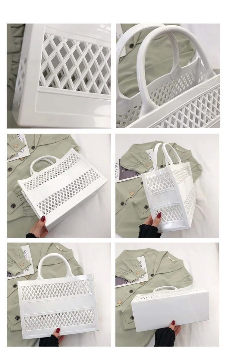 New Women Summer Plastic Pvc Handbags Girls Retro Style Jelly Cute Candy Shopping Shoulder Bag  Eva Silicone Beach Totes Bag