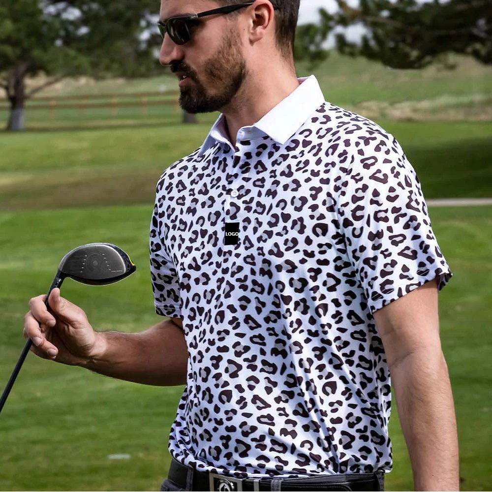 Made High Quality Men Athletic Gray V-neck Muscular Sport Leopard Golf Polo T Shirts Custom