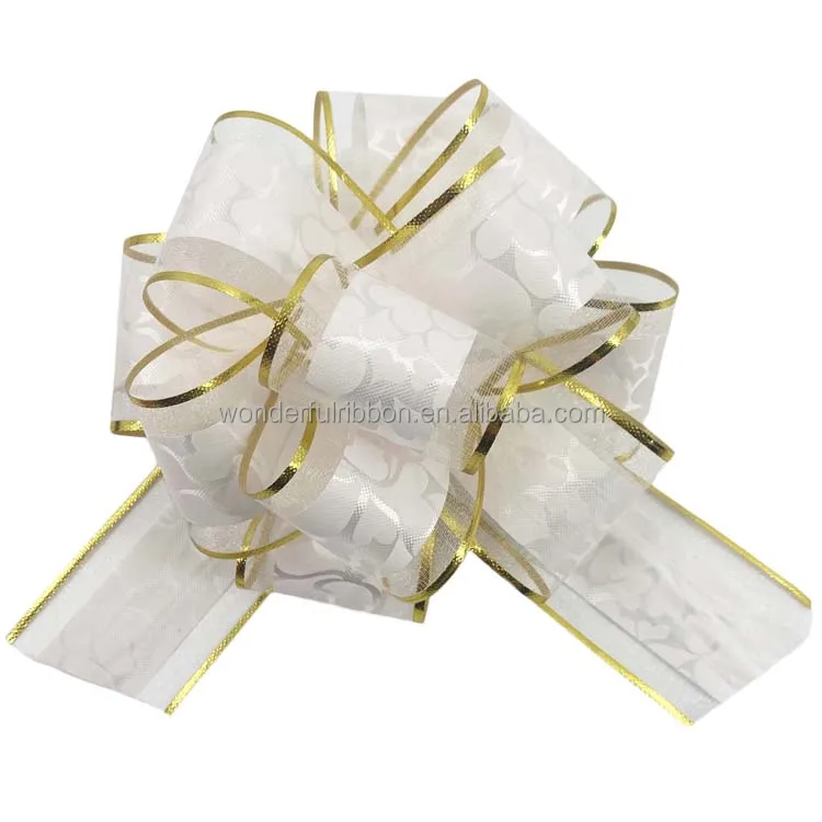 Hot Sell X-mas tinsel Party Decorations Organza Colorful Pull Bow Plastic Wrappers for box Packaging White Color PP Ribbon Bows
