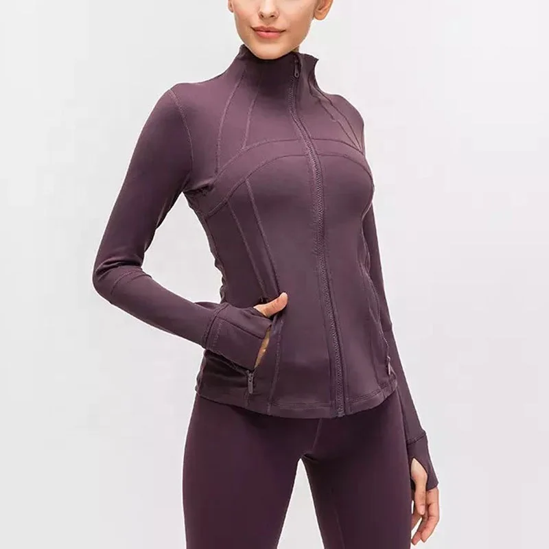 Hot Sale Zip Long Sleeve Yoga Jackets Plus Size Sports Yoga Tops Womens Running Coat Workout Wear Gym Fitness Sportswear Apparel
