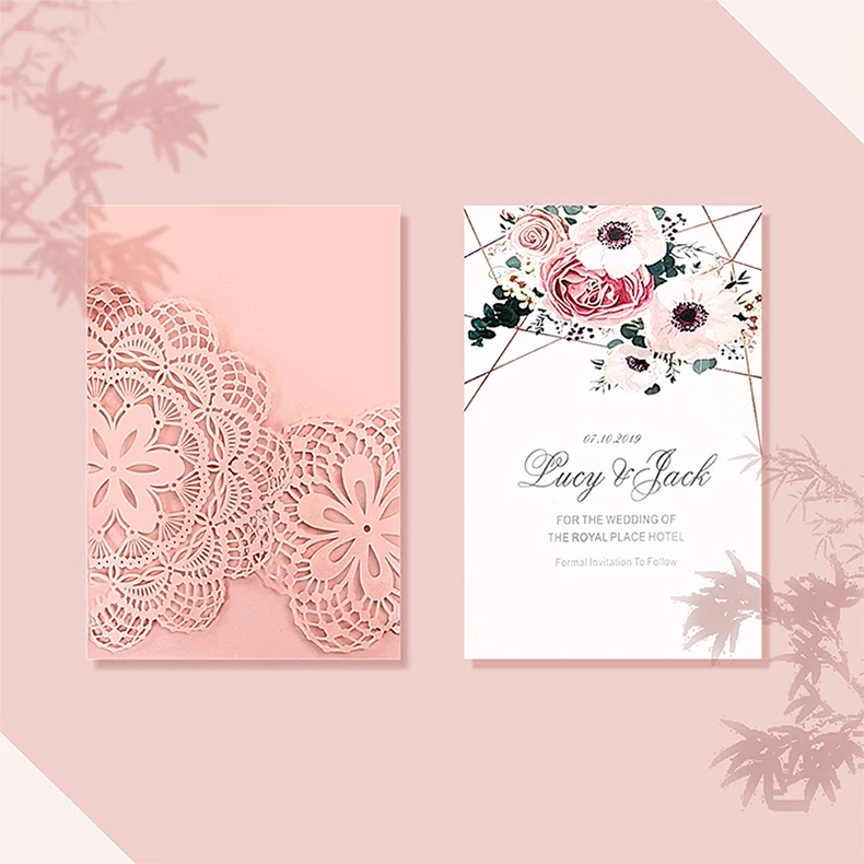 Glitter Wedding Invitation Card Party Laser Cut Gold Silver Elegant Royal Design Marriage