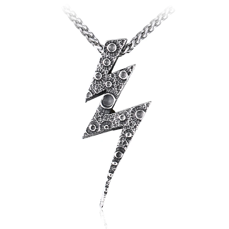 SS8-489P Wholesale Retro Men Stainless Steel Lightning Pendant  Necklace Personality Lightning Bolt Necklace