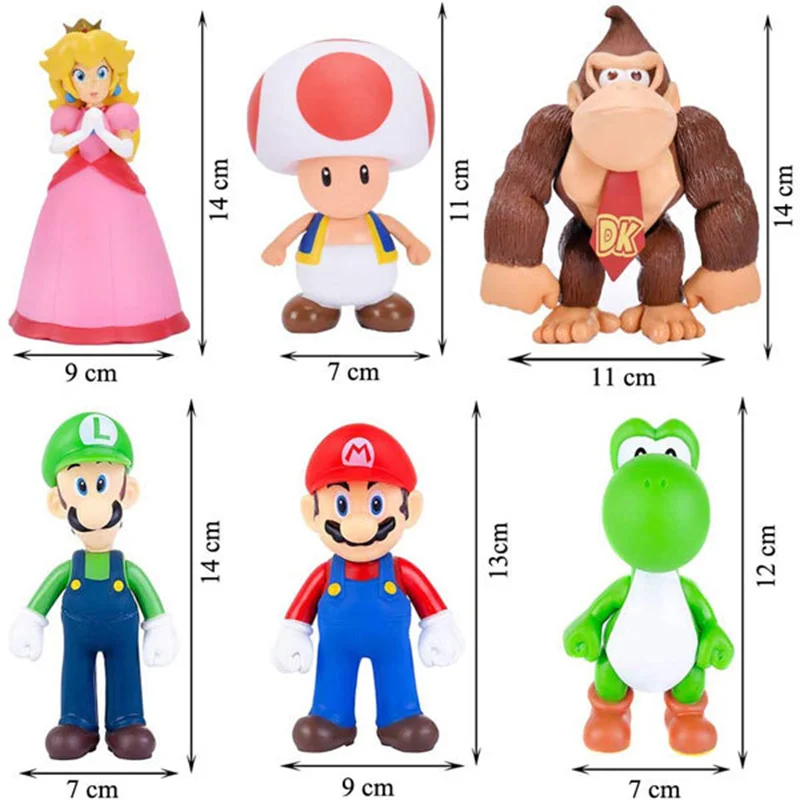 HWM 100066 12-15cm Wholesale Super Mario Bros PVC Action Figure Koopa Daisy Yoshi Wario Figurine doll  Mario Anime Figure toy