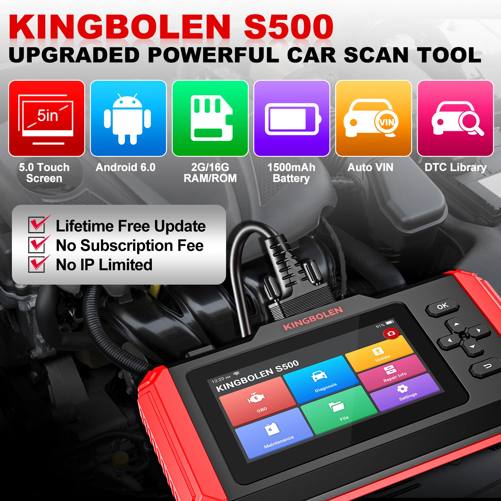 Kingbolen S500 автомобильный диагностический инструмент OBD2 с 4 системами ABS SRS ECM TCM PK CRP123X
